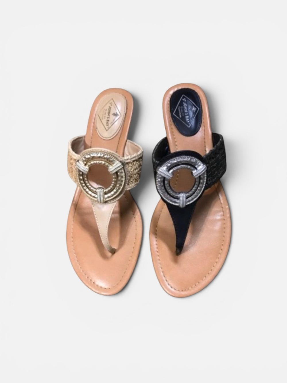 St. John’s Bay O-Ring Sandals in Brown & Black Size 7 1/2 (2 PAIRS)